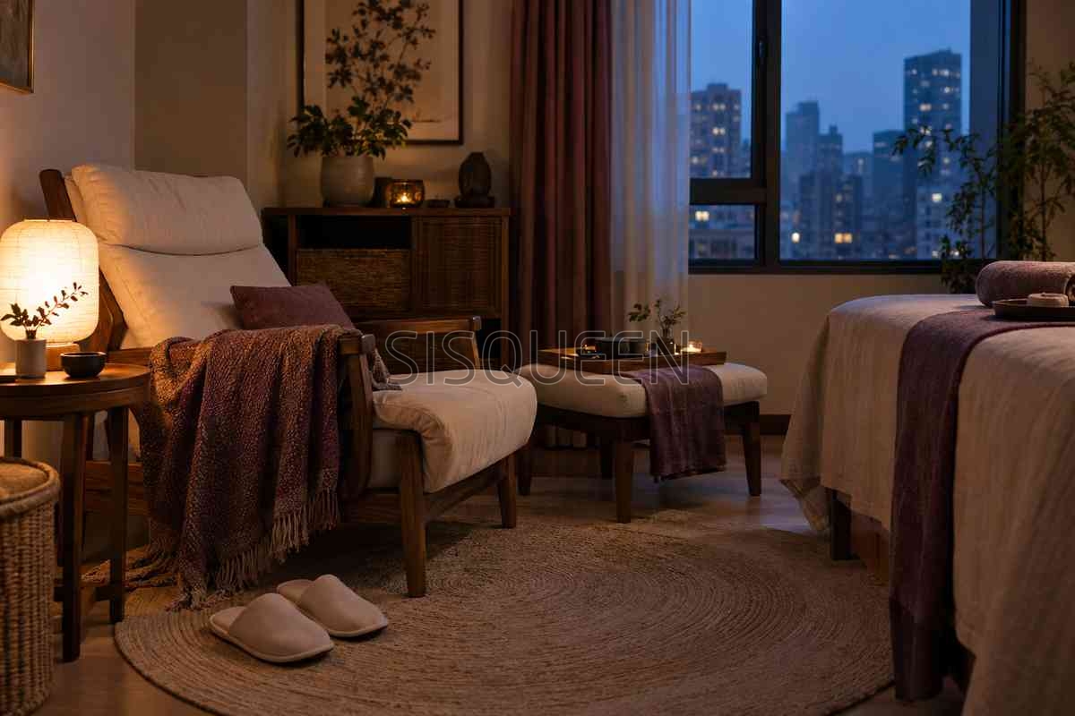 劲松柔式SPA:北京朝阳区的慢节奏,到底慢在哪里4 窗边休闲椅上的薄毯和脚边拖鞋