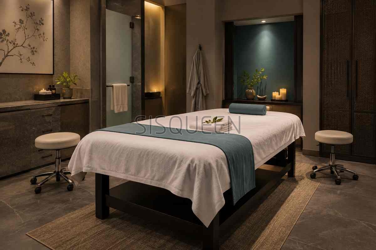 望京四手SPA:北京朝阳区双技师的配合,值不值得加钱 深绿色装饰的独立按摩房