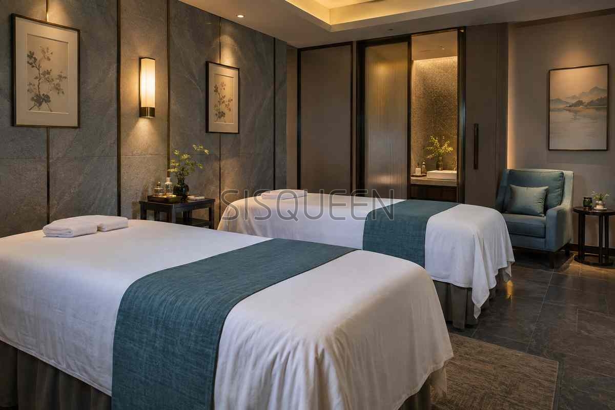 望京四手SPA:北京朝阳区双技师的配合,值不值得加钱1 并列的两张按摩床,房间布局不代表操作人数