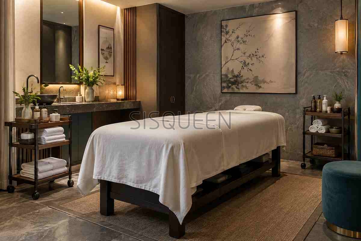 望京四手SPA:北京朝阳区双技师的配合,值不值得加钱2 床边留出走动空间的按摩区
