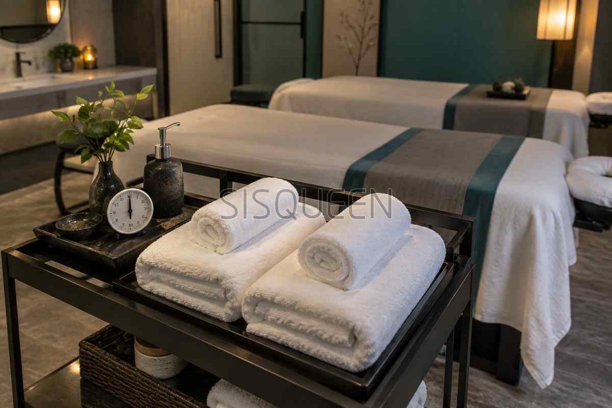 望京四手SPA:北京朝阳区双技师的配合,值不值得加钱3 托盘中的毛巾和计时钟