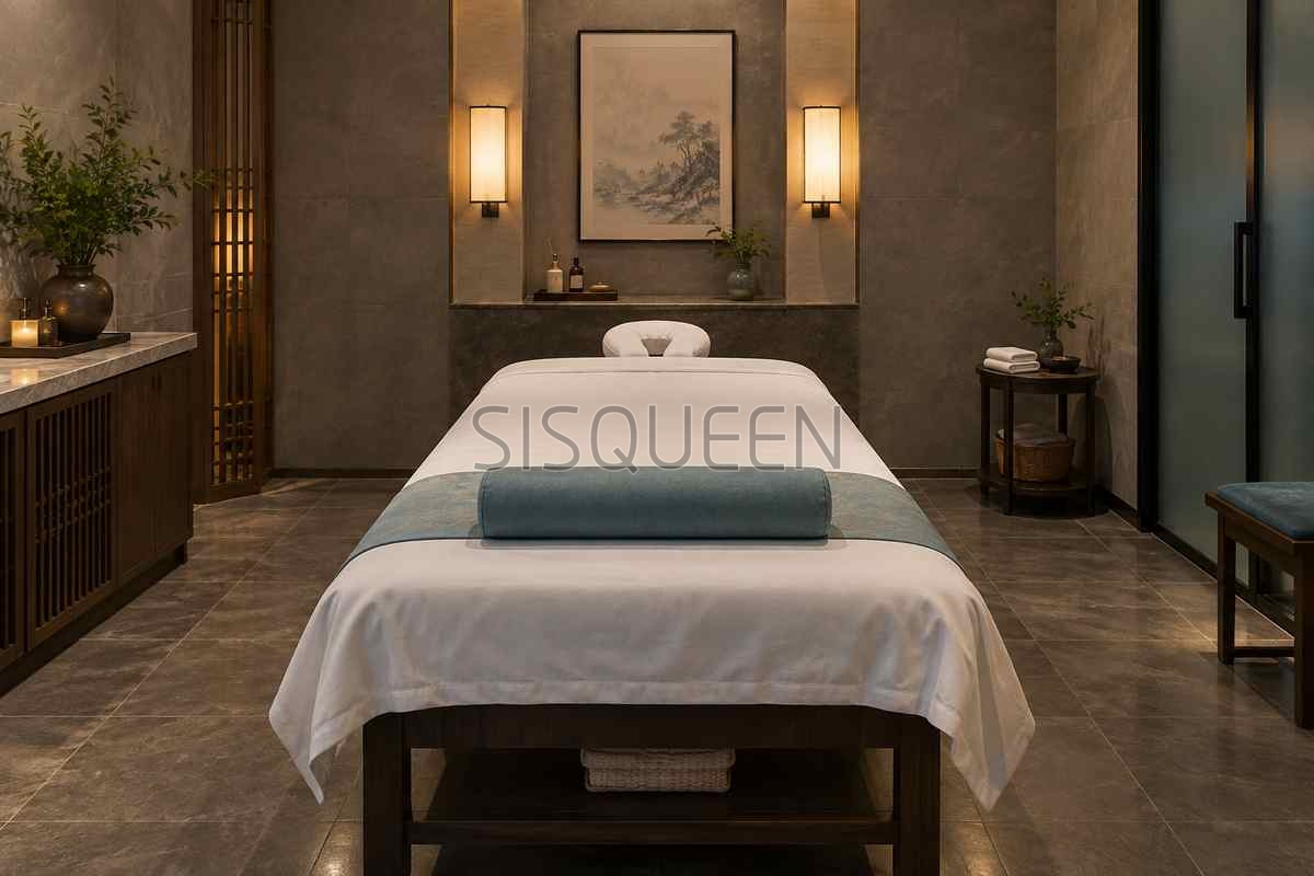 望京四手SPA:北京朝阳区双技师的配合,值不值得加钱4 枕垫与床面整齐的单人按摩位置